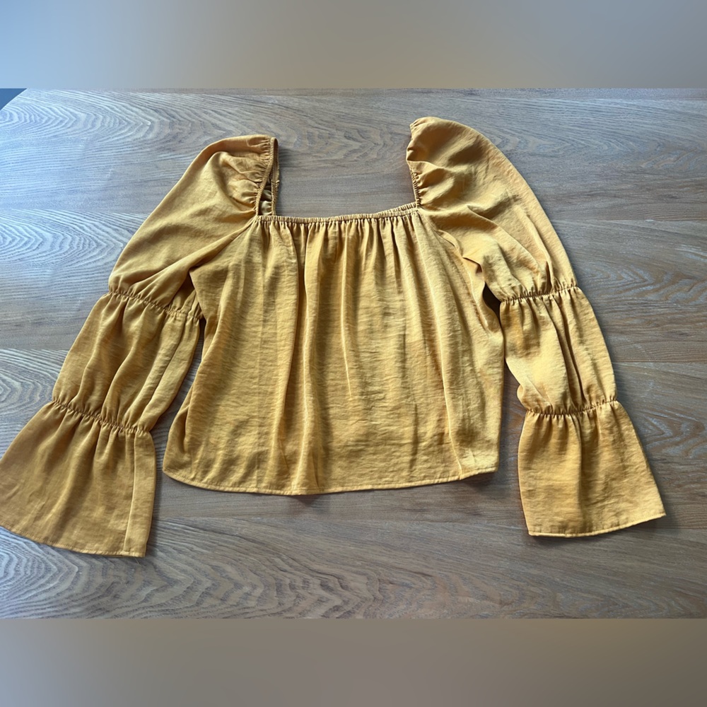 BCBGeneration Mustard Blouse with Puff Sleeves